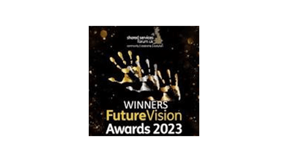 Winners Banner for Future Vision Awards 2023 on black background with three metal handprints.