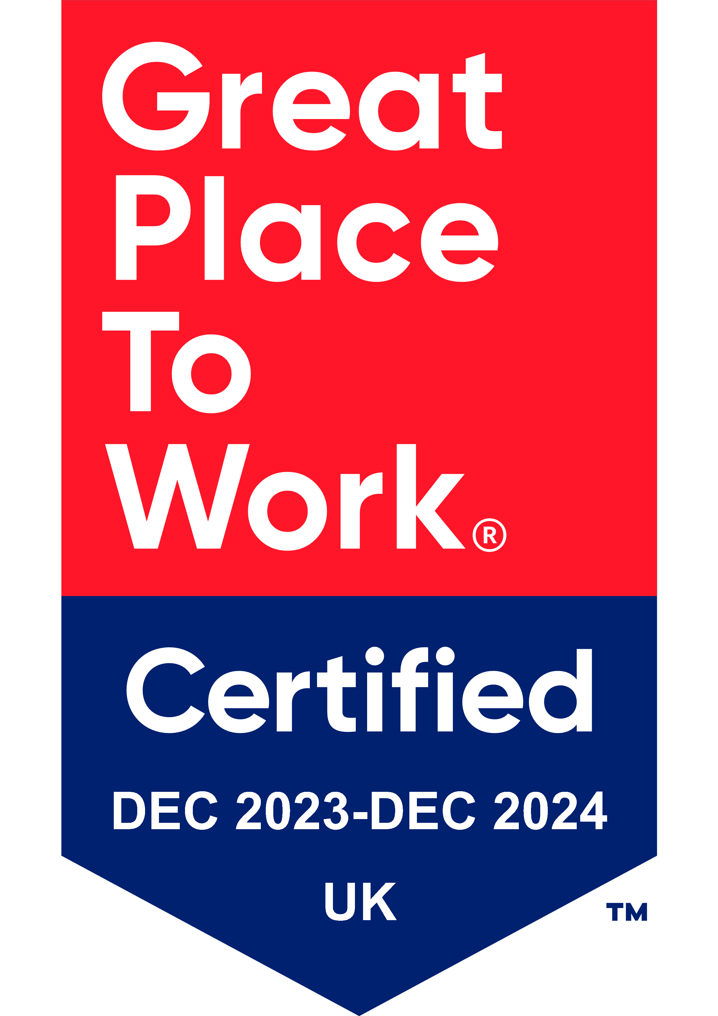 Great Place to Work Certification banner, December 2023 to December 2024
