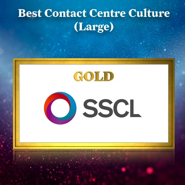 UK National Contact Centre Awards 2023 banner with Gold SSCL for Best Contact Centre Culture (Large organisations)