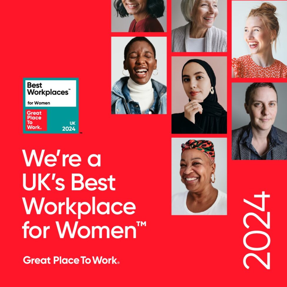 Great Place to Work for Women banner 2024. Seven images of smiling women.